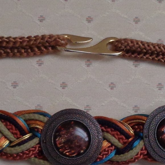 Vintage Braided Cord Belt Brown Rust Blue Sz-34 - Picture 3 of 4